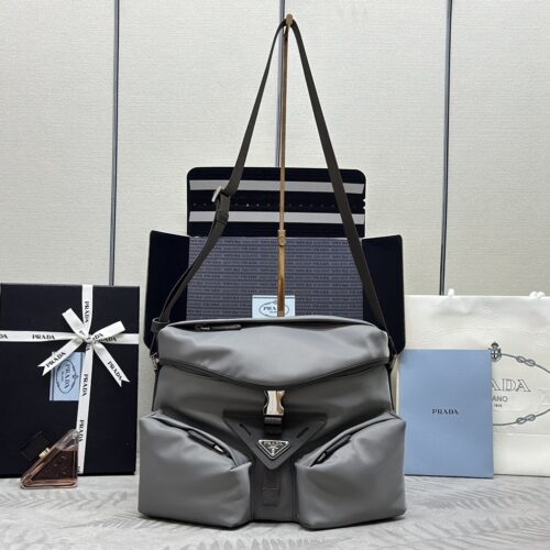 Gray Recycled Nylon Utility Messenger Crossbody Bag