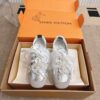 sy_no_F170B403272174C90452268B8290C50B_0 Louis Vuitton Metallic Silver Pearl Bow Ribbon Thin-Sole Sneakers