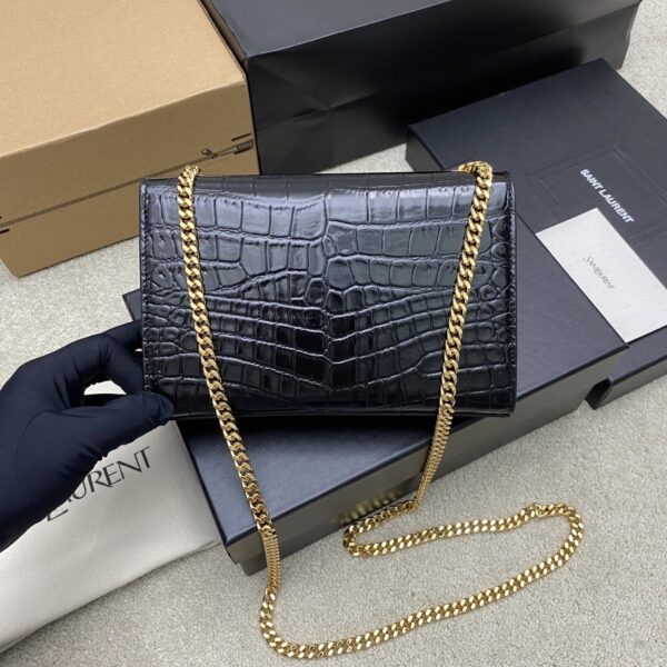 Kate 24cm Shoulder Bag – Glossy Black Crocodile-Embossed Leather & Gold