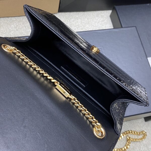 Kate 24cm Shoulder Bag – Glossy Black Crocodile-Embossed Leather & Gold