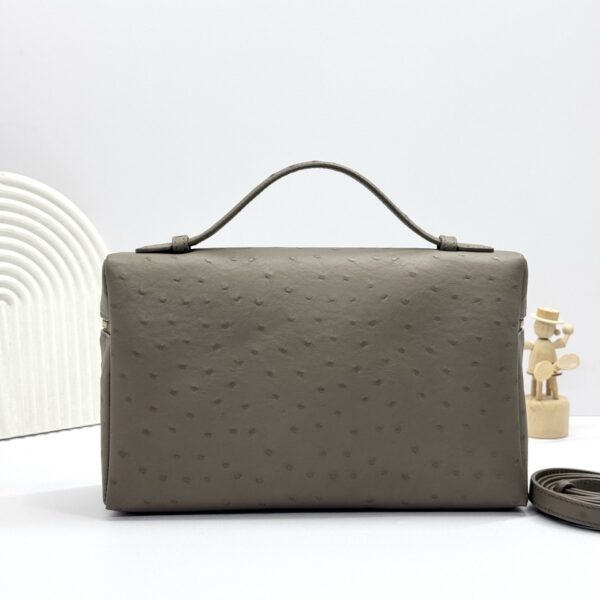 L27 Ostrich-embossed calfskin handbag, suitable for crossbody or hand-carry, taupe.