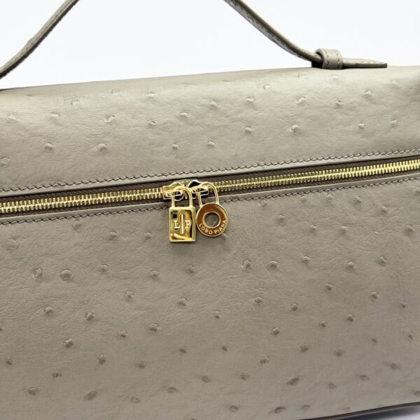 L27 Ostrich-embossed calfskin handbag, suitable for crossbody or hand-carry, taupe.