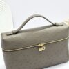 L27 Ostrich-embossed calfskin handbag, suitable for crossbody or hand-carry, taupe.