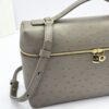 L27 Ostrich-embossed calfskin handbag, suitable for crossbody or hand-carry, taupe.