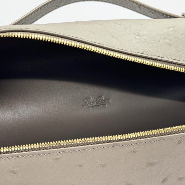 L27 Ostrich-embossed calfskin handbag, suitable for crossbody or hand-carry, taupe.
