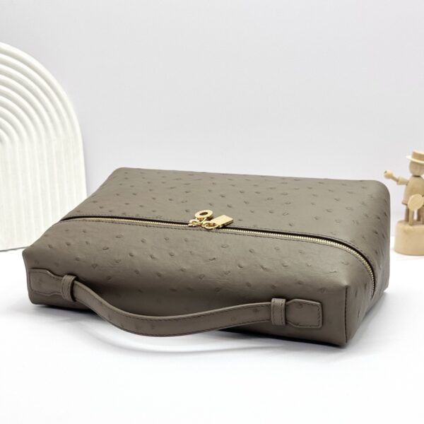 L27 Ostrich-embossed calfskin handbag, suitable for crossbody or hand-carry, taupe.