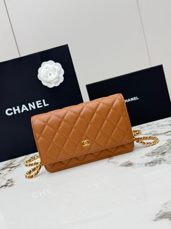 sy_no_F42685446929FE525B896427AD8865BA_0 Caramel Brown Quilted Textured Calfskin WOC Chain Wallet