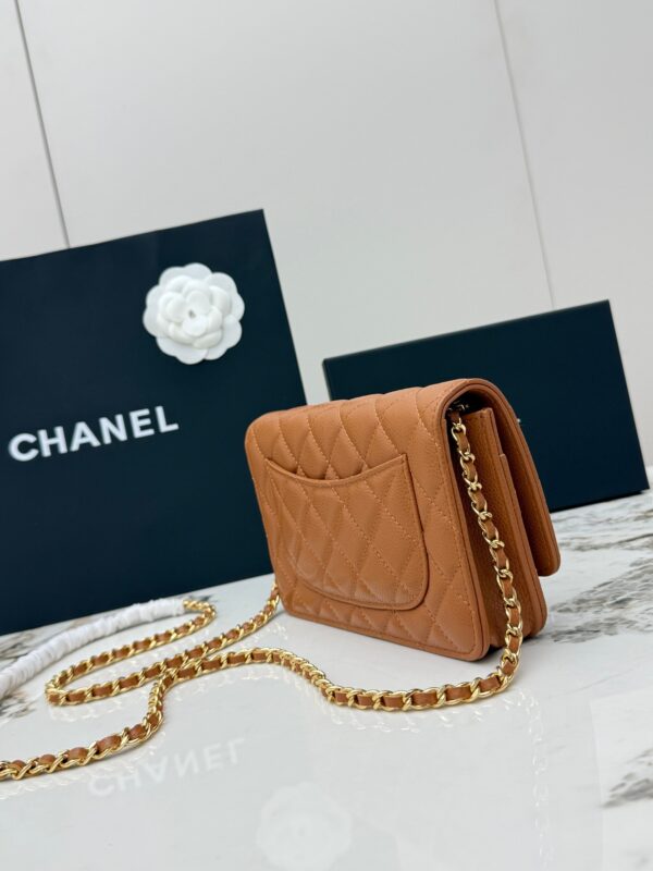 sy_no_F42685446929FE525B896427AD8865BA_1 Caramel Brown Quilted Textured Calfskin WOC Chain Wallet