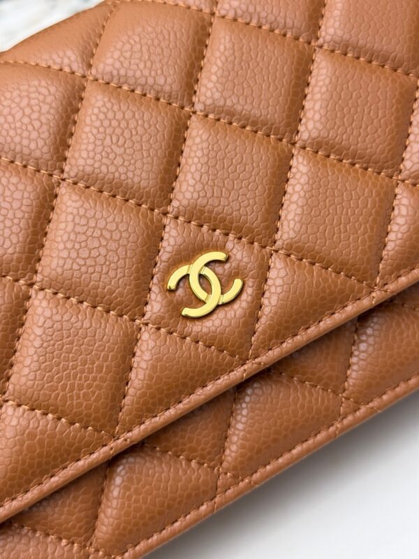 sy_no_F42685446929FE525B896427AD8865BA_4 Caramel Brown Quilted Textured Calfskin WOC Chain Wallet