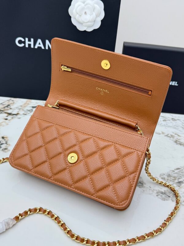 sy_no_F42685446929FE525B896427AD8865BA_5 Caramel Brown Quilted Textured Calfskin WOC Chain Wallet