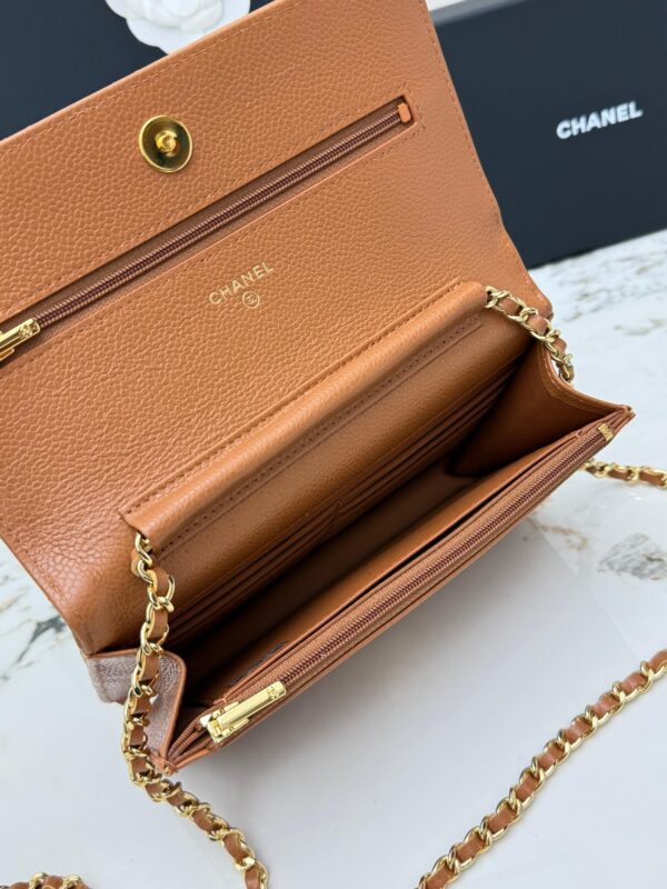 sy_no_F42685446929FE525B896427AD8865BA_6 Caramel Brown Quilted Textured Calfskin WOC Chain Wallet