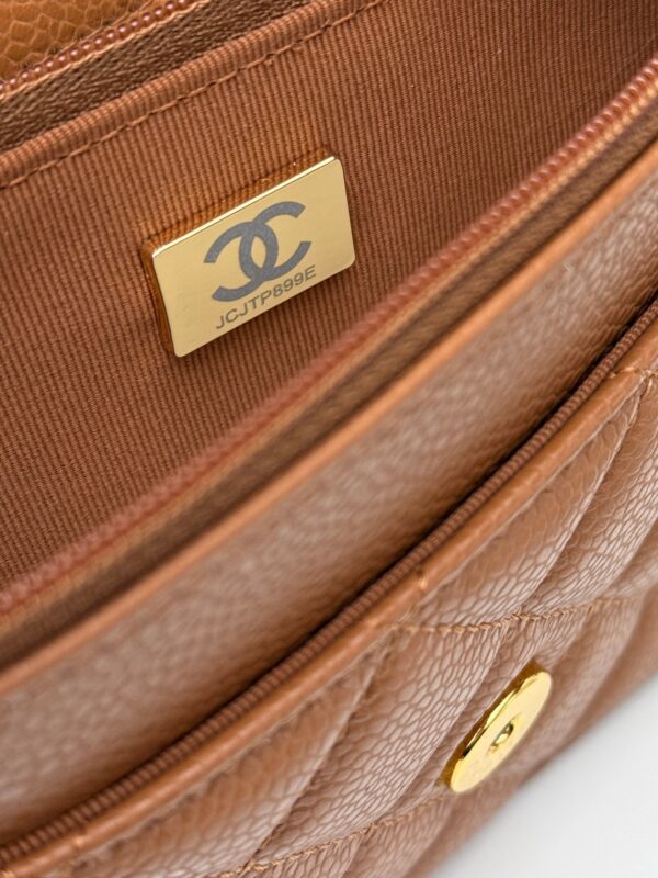 sy_no_F42685446929FE525B896427AD8865BA_8 Caramel Brown Quilted Textured Calfskin WOC Chain Wallet