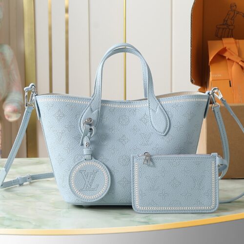 Ice Blue Mahina Perforated Leather Tote Bag