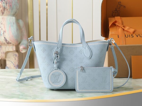 sy_no_F482DF1384FE5C5EA569109A07896545_0 Ice Blue Mahina Perforated Leather Tote Bag