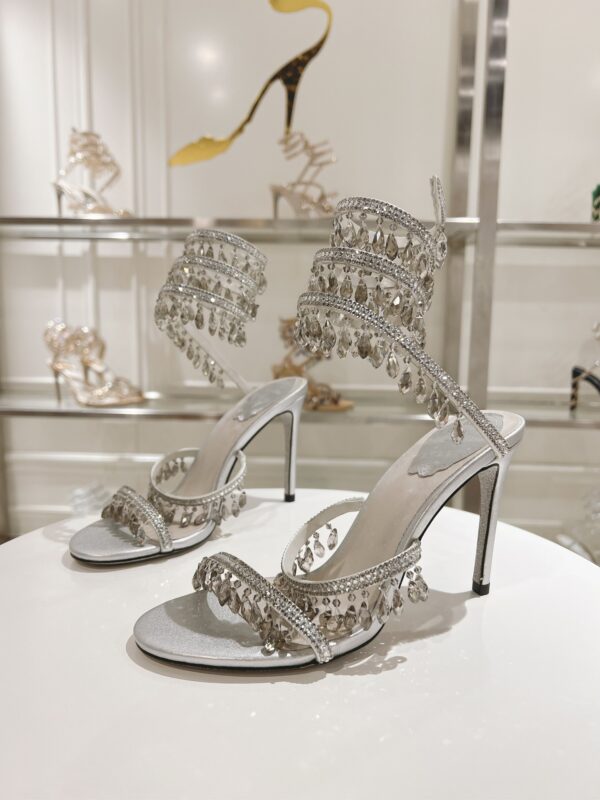 Sparkling Silver Crystal Chandelier Spiral High-Heel Sandals