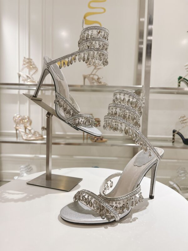 Sparkling Silver Crystal Chandelier Spiral High-Heel Sandals