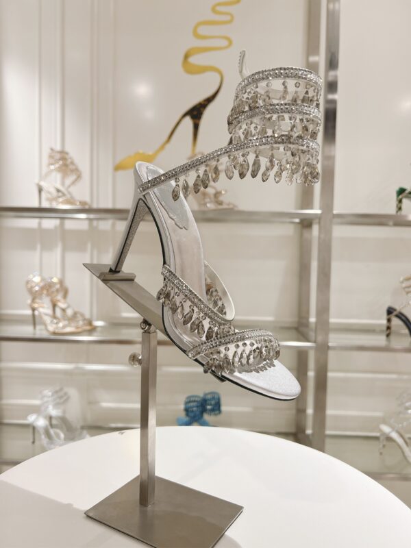Sparkling Silver Crystal Chandelier Spiral High-Heel Sandals