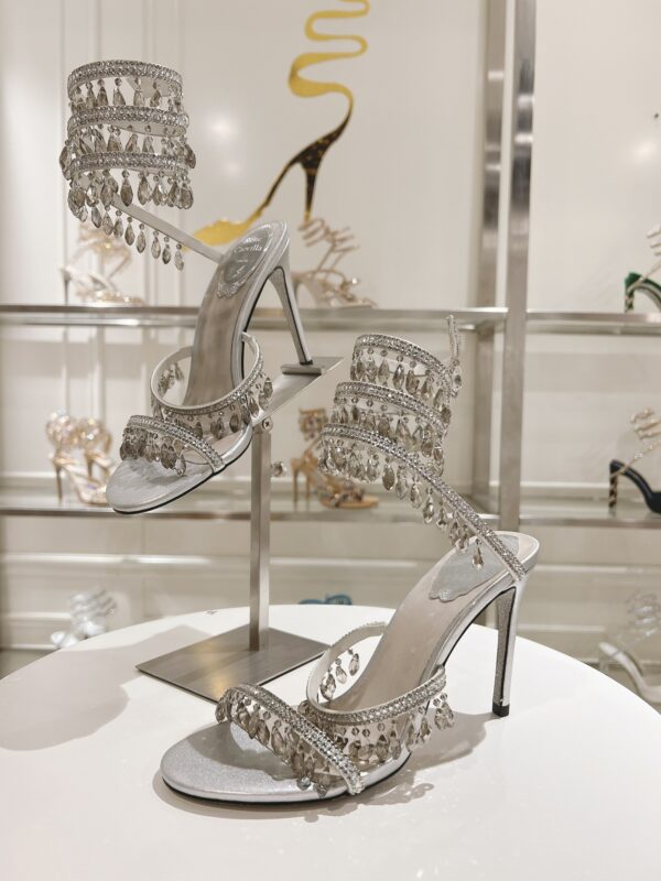 Sparkling Silver Crystal Chandelier Spiral High-Heel Sandals