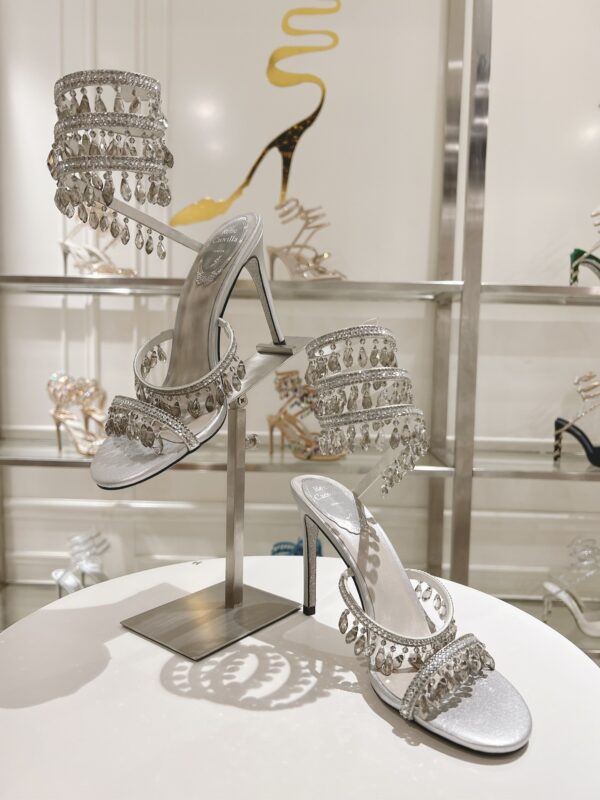 Sparkling Silver Crystal Chandelier Spiral High-Heel Sandals