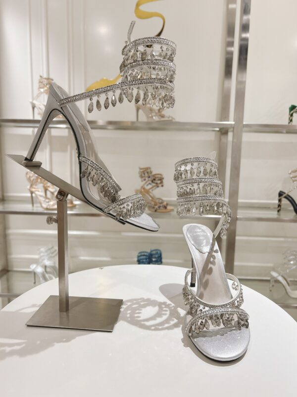 Sparkling Silver Crystal Chandelier Spiral High-Heel Sandals