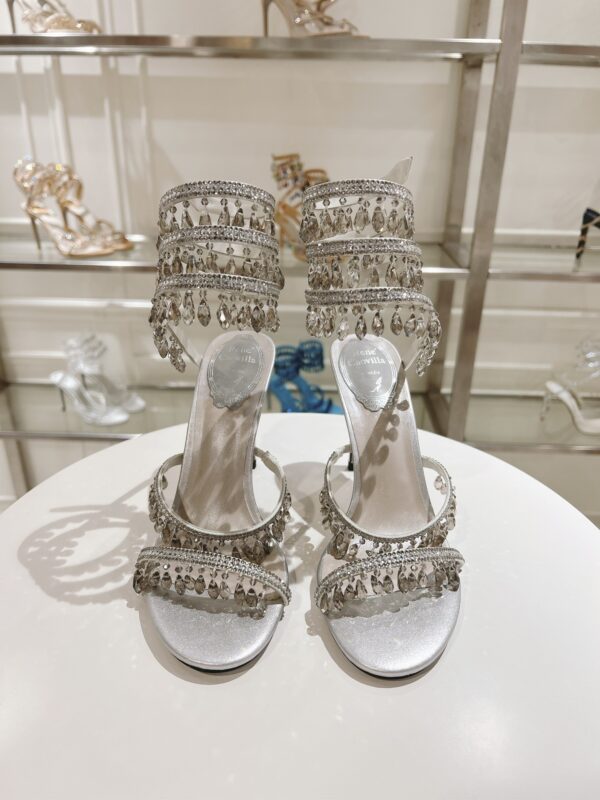 Sparkling Silver Crystal Chandelier Spiral High-Heel Sandals