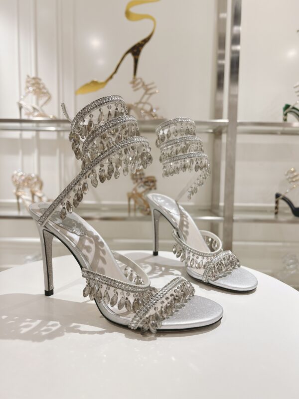 Sparkling Silver Crystal Chandelier Spiral High-Heel Sandals