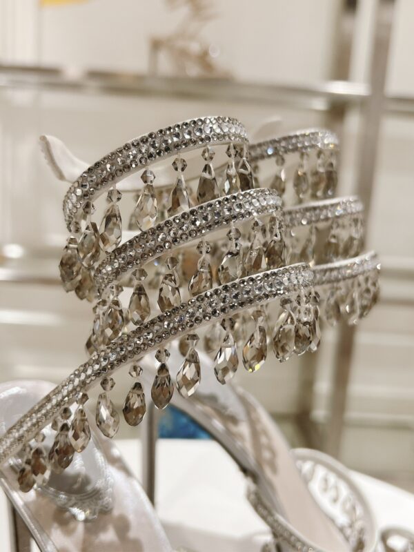 Sparkling Silver Crystal Chandelier Spiral High-Heel Sandals