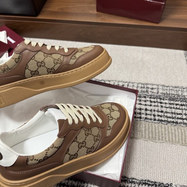 sy_no_F6003CBE59D16B093FDDC5EADEA472A7_7 Gucci Re-Web Sneaker in Beige & Ebony GG Supreme Canvas with Brown Leather Trim