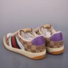 sy_no_F645BD6973DA408B815F048F5F2617CF_1 Gucci Screener Sneaker in Beige/Ebony GG Canvas with Purple Leather Accents & Green/Red Web Stripe
