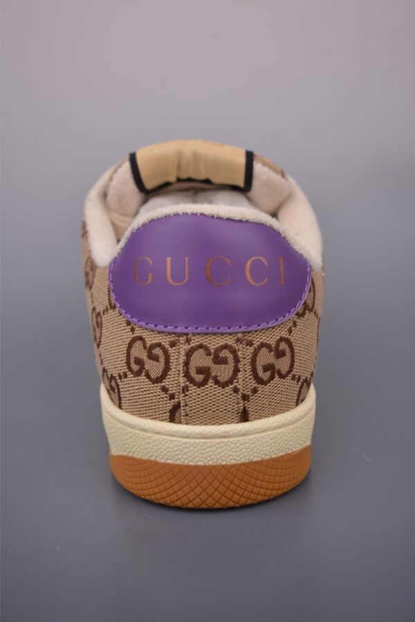 sy_no_F645BD6973DA408B815F048F5F2617CF_3 Gucci Screener Sneaker in Beige/Ebony GG Canvas with Purple Leather Accents & Green/Red Web Stripe