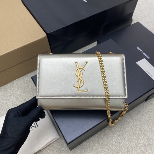 YSL Kate Medium Bag – Embossed Leather & Silver Gold