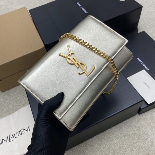 YSL Kate Medium Bag – Embossed Leather & Silver Gold