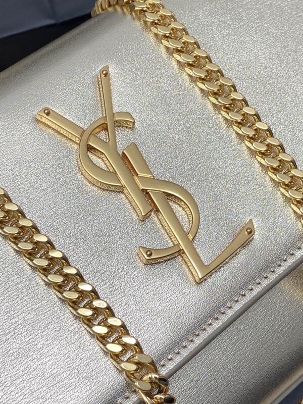 YSL Kate Medium Bag – Embossed Leather & Silver Gold