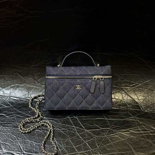 Classic Quilted Denim Box Bag – Deep Blue