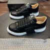 sy_no_F85463574ED27270584A0B89886274BB_0 Black Croc-Embossed Leather 3D Logo Low-Top Sneakers