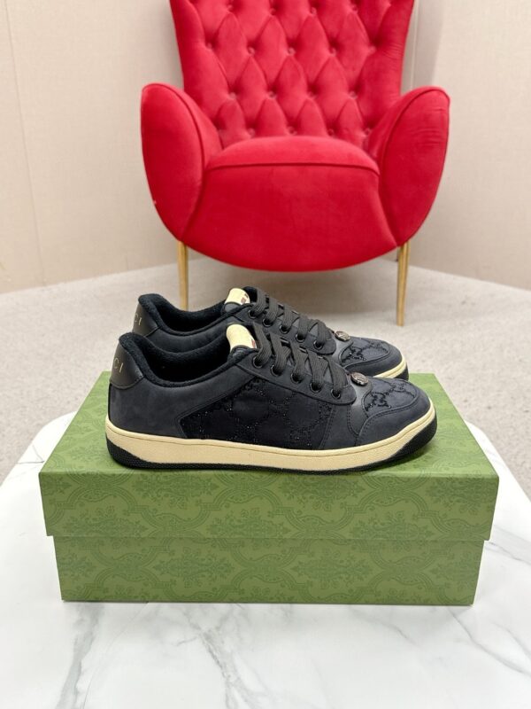 sy_no_F9E9BC653360D72C21C4AA20F79D076F_0 Gucci Screener Black GG Canvas & Suede Sneaker – Black