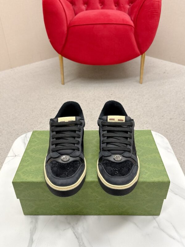 sy_no_F9E9BC653360D72C21C4AA20F79D076F_1 Gucci Screener Black GG Canvas & Suede Sneaker – Black
