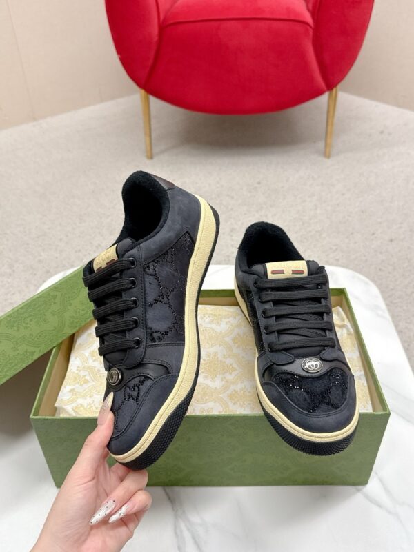 sy_no_F9E9BC653360D72C21C4AA20F79D076F_2 Gucci Screener Black GG Canvas & Suede Sneaker – Black