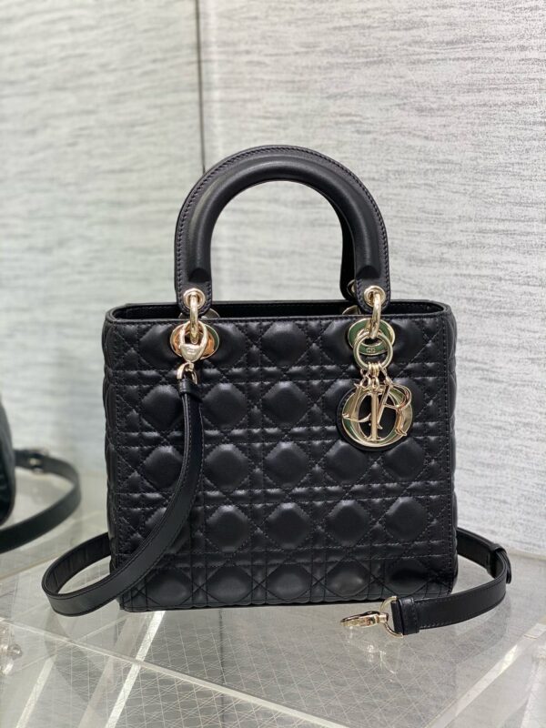 sy_no_FA26B0491A4CEFDD6E037B82035A0078_0 Dior Black and Gold Lambskin 5-Gusset Lady Dior Bag