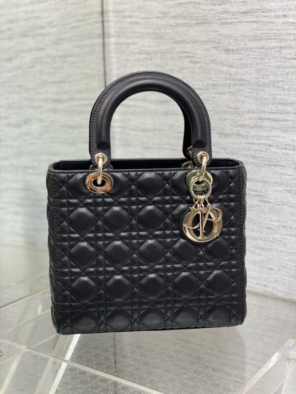 sy_no_FA26B0491A4CEFDD6E037B82035A0078_1 Dior Black and Gold Lambskin 5-Gusset Lady Dior Bag