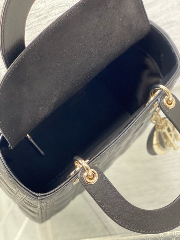 sy_no_FA26B0491A4CEFDD6E037B82035A0078_7 Dior Black and Gold Lambskin 5-Gusset Lady Dior Bag