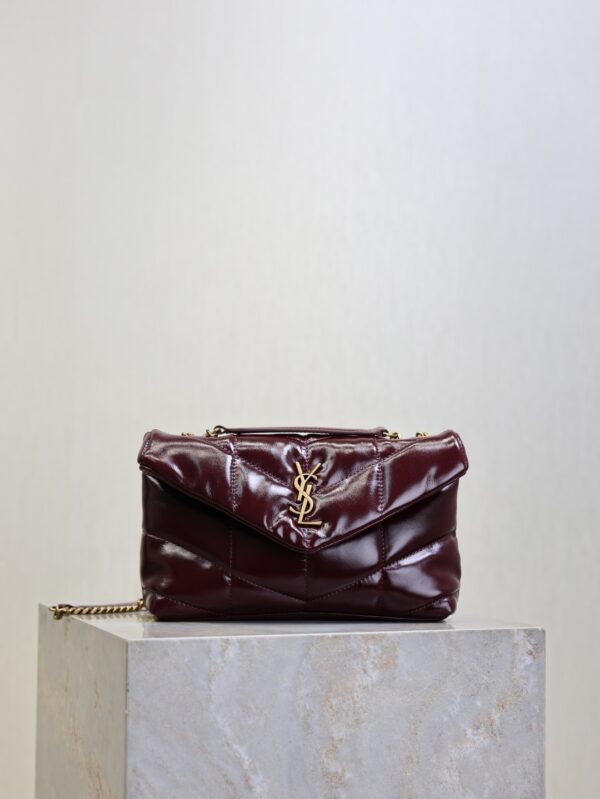 YSL Loulou Mini Double-Chain Bag – Burgundy Waxed Leather