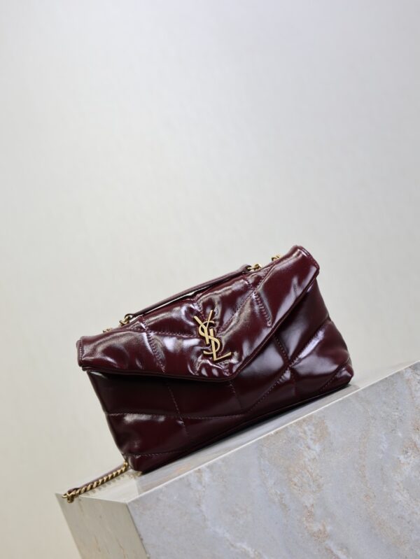 YSL Loulou Mini Double-Chain Bag – Burgundy Waxed Leather