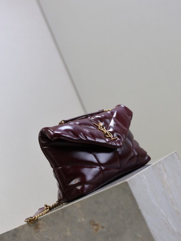 YSL Loulou Mini Double-Chain Bag – Burgundy Waxed Leather