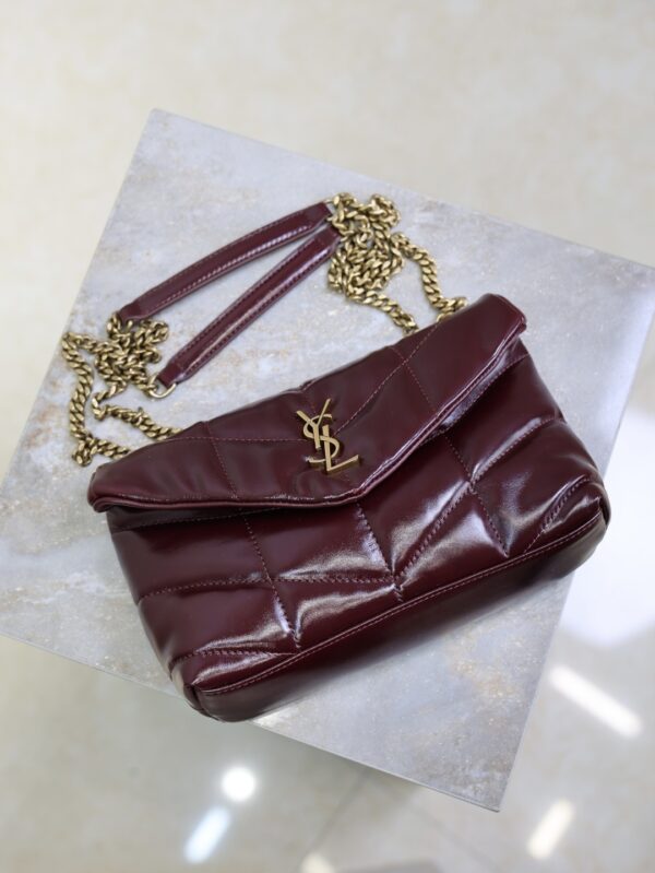 YSL Loulou Mini Double-Chain Bag – Burgundy Waxed Leather