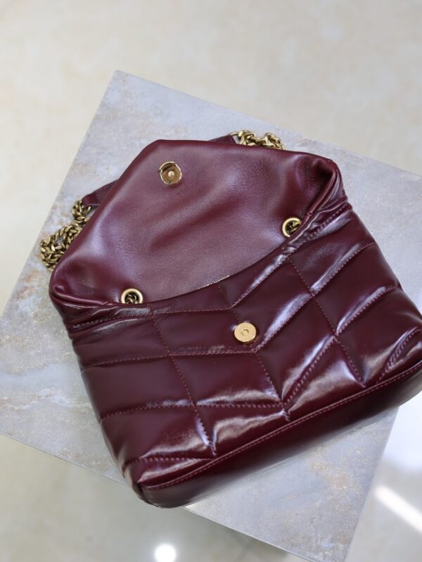 YSL Loulou Mini Double-Chain Bag – Burgundy Waxed Leather
