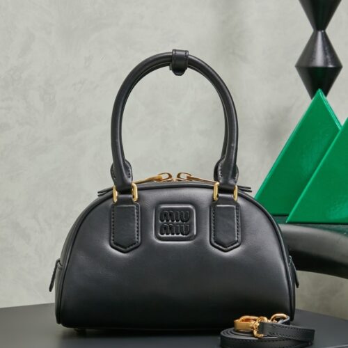 sy_no_FBE14D7009CB505FBBC5306394EE38E9_0 Miu Miu Women's Arcadie Calfskin Bowling Bag – Vintage-Style Shell Bag (Suitable for Commuting; Shoulder, Crossbody, or Hand-Carry)