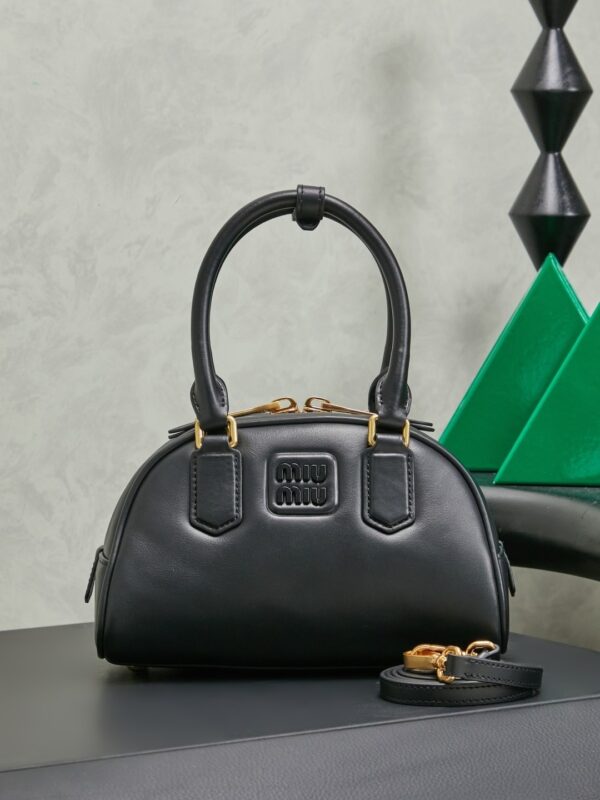 Miu Miu Women's Arcadie Calfskin Bowling Bag – Vintage-Style Shell Bag (Suitable for Commuting; Shoulder, Crossbody, or Hand-Carry)