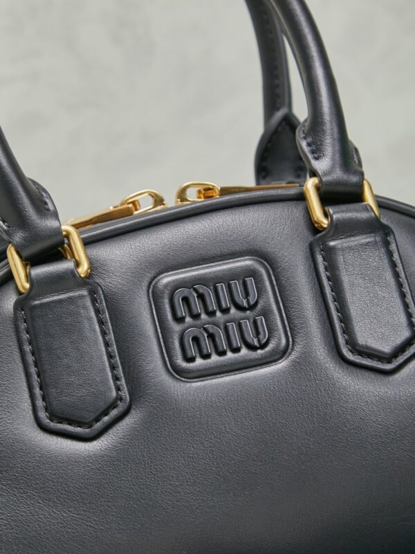 Miu Miu Women's Arcadie Calfskin Bowling Bag – Vintage-Style Shell Bag (Suitable for Commuting; Shoulder, Crossbody, or Hand-Carry)