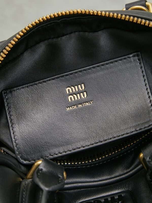 Miu Miu Women's Arcadie Calfskin Bowling Bag – Vintage-Style Shell Bag (Suitable for Commuting; Shoulder, Crossbody, or Hand-Carry)
